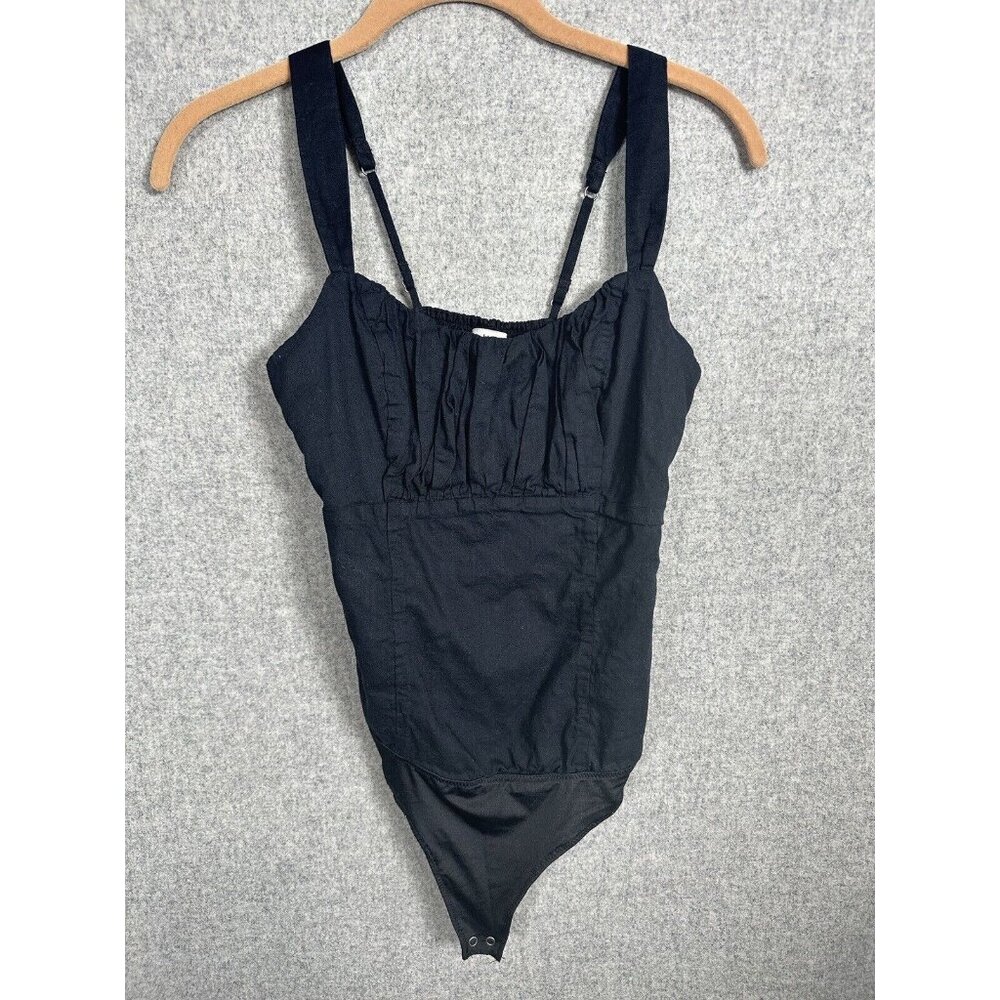 Abercrombie & Fitch XS Bodysuit Black Thong Tank Top Ruched Womens Snap - Picture 15 of 16